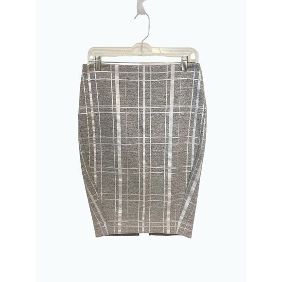 Elizabeth and James Layla silver Metallic Plaid Pencil Skirt 8 Fits 6 - Picture 1 of 6